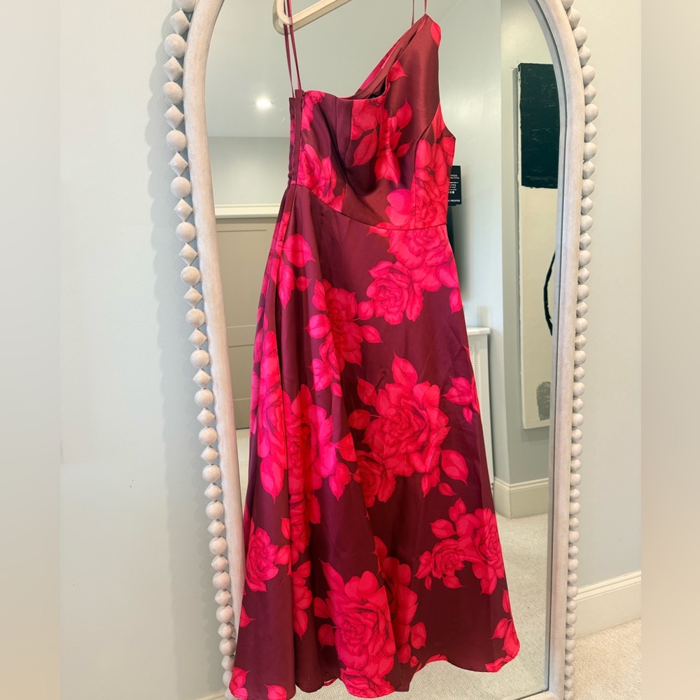 Boston Proper Burgundy Dress with Hot Pink Floral Print
